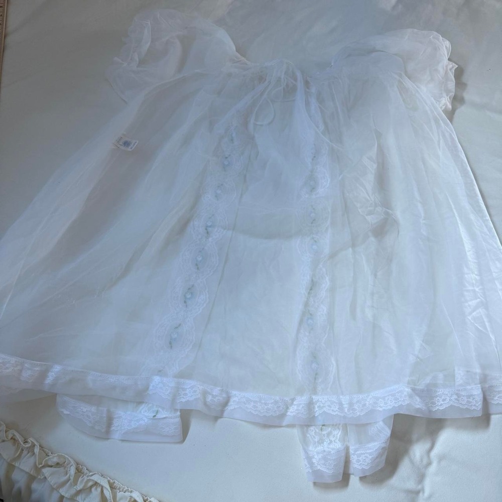 White Bridal Peignoir  70s Miss Elaine medium white peignoir robe - Picture 5 of 6